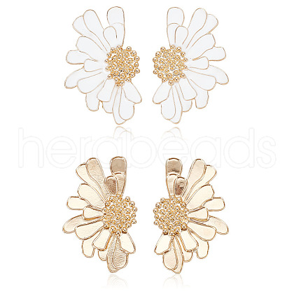 FIBLOOM 2 Sets 2 Color Alloy Flower Asymmetrical Earrings EJEW-FI0001-33-1