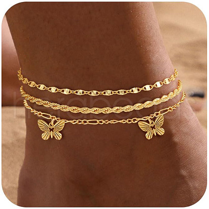Butterfly Brass Charm 3 Layer Anklets for Women FS-WG032DF-10-1