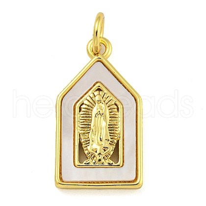 Real 18K Gold Plated Brass Pendants with Shell and Jump Rings KK-D534-04G-02-1