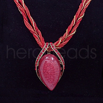 Bohemian Style Teardrop Zinc Alloy & Resin & Glass Seed Beaded Pendant Necklaces FS-WGFDF3E-01-1