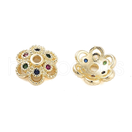 Flower Brass Cubic Zirconia Bead Caps KK-S379-16G-A-1