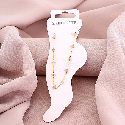 Dyed Natural Quartz Chip with 304 Stainless Steel Chain Anklets WGD014F-04-1