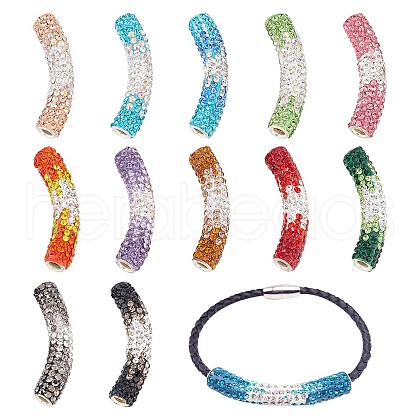 ARRICRAFT 12Pcs 12 Colors Polymer Clay Rhinestone Tube Beads RB-AR0003-18-1