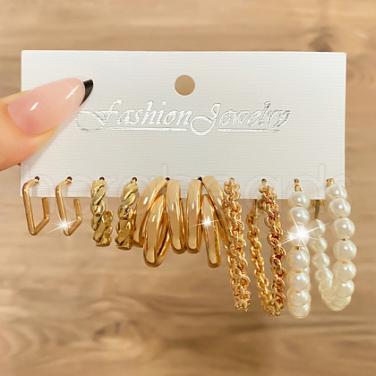 5 Pairs Alloy Hoop Earring Sets WG6DB3C-16-1