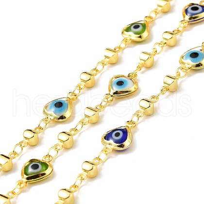 Handmade Brass Heart with Glass Evil Eye Link Chain CHC-D032-03G-1