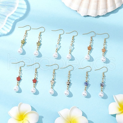 Flower with Teardrop 304 Stainless Steel ABS Plastic Imitation Pearl Dangle Earrings EJEW-JE06419-1