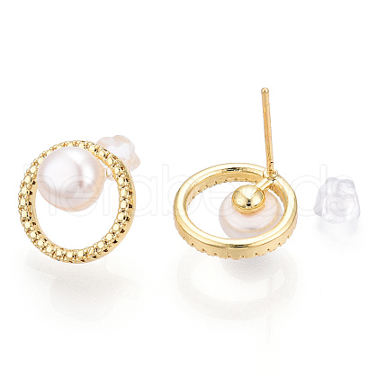 Natural Pearl Ring Stud Earrings PEAR-N017-06F-1