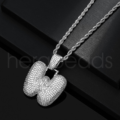 Brass Micro Pave Clear Cubic Zirconia Chunky Initial Pendant Necklaces WG24EA8-23-1
