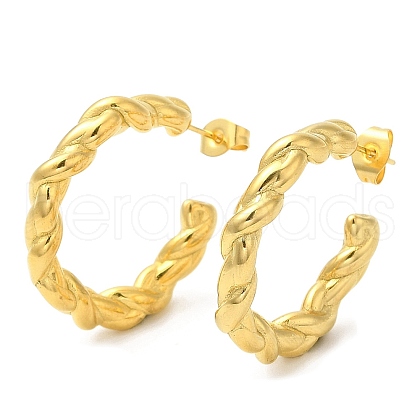 Ion Plating(IP) 304 Stainless Steel Rope Ring Stud Earrings EJEW-B026-21G-1