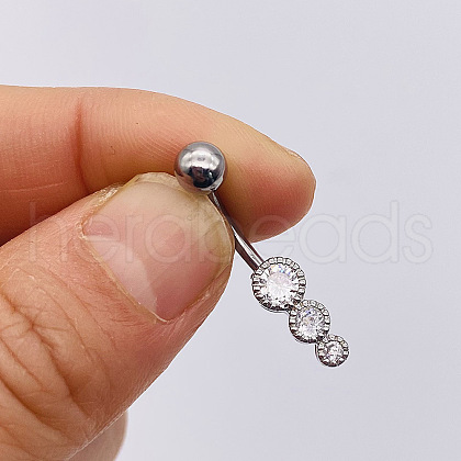 304 Stainless Steel Micro Pave Cubic Zirconia Belly Rings WGADED5-25-1
