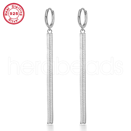 Anti-Tarnish Rhodium Plated 925 Sterling Silver Dangle Hoop Earrings GX2586-3-1