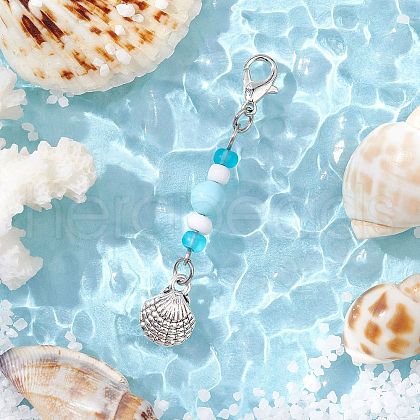 Ocean Theme Alloy Charm & Glass Beads Pendant Decorations HJEW-JM03156-06-1