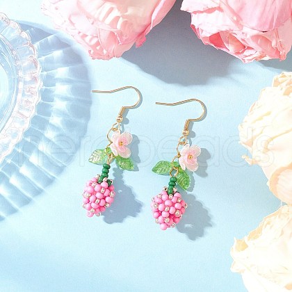 Flower 304 Stainless Steel Glass Seed Beads Dangle Earrings EJEW-MZ00470-05-1