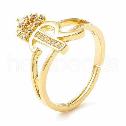 Clear Cubic Zirconia Initial Letter with Crown Adjustable Ring RJEW-M139-17R-1