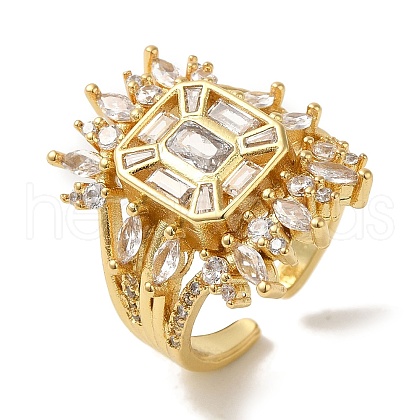 Rack Plating Brass Micro Pave Clear Cubic Zirconia Cuff Ring RJEW-P104-03G-1