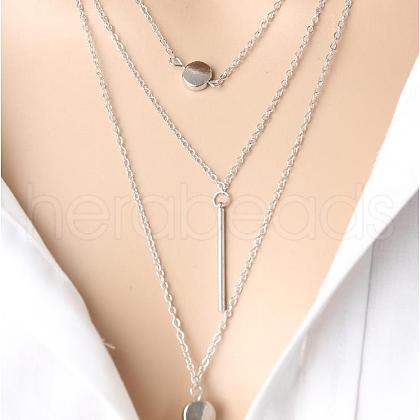 3-layer Alloy Column & Flat Round Pendant Necklaces for Women WG7240D-01-1