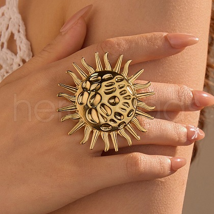 Sun 304 Stainless Steel Adjustable Open Cuff Rings for Women RJEW-Z089-01G-1