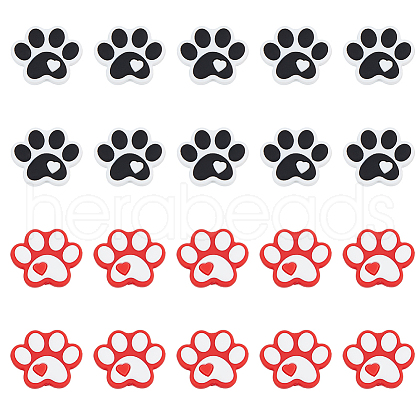 HOBBIESAY 20Pcs 2 Colors Dog Paw Print Food Grade Eco-Friendly Silicone Beads SIL-HY0001-30-1