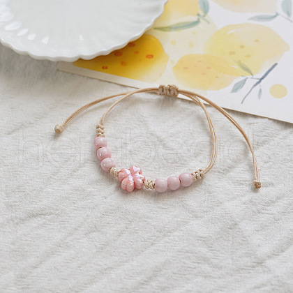 Clover Ceramic Beads Braided Bead Bracelets FS-WGDB922-02-1