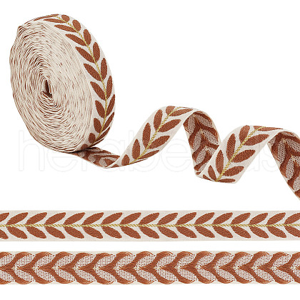 GOMAKERER about 10.5~11 yards Ethnic Style Polycotton Jacquard Leaf Ribbons OCOR-GO0001-15D-1