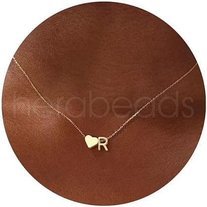 Simple Style Adjustable 316L Surgical Stainless Steel Heart and Initial Pendant Necklaces for Women WG95AEF-18-1