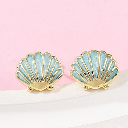 Brass Enamel Stud Earrings EJEW-R032-07G-02-1