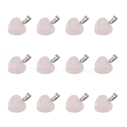FIBLOOM 12Pcs Heart Natural Rose Quartz Pendants G-FI0001-32-1