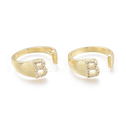 Brass Micro Pave Clear Cubic Zirconia Cuff Rings X-RJEW-F103-13B-G-1