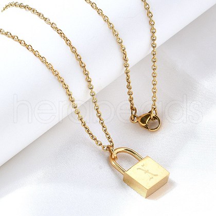 304 Stainless Steel Rolo Chain Pendant Necklaces NJEW-S444-01G-24-1