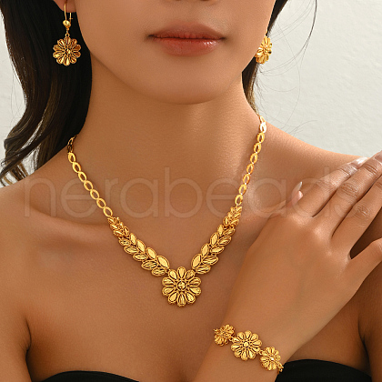 Elegant Middle Eastern Brass Flower Bracelets & Earrings & Necklaces Set for Women's Parties SI2075-1