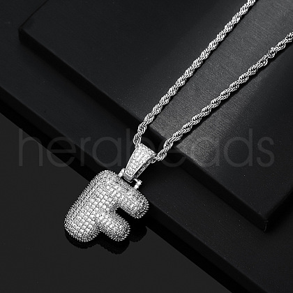 Brass Micro Pave Clear Cubic Zirconia Chunky Initial Pendant Necklaces WG24EA8-06-1