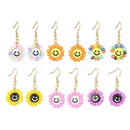 6Pairs 6 Colors Glass Seed Bead Dangle Earrings EJEW-MZ00230-1