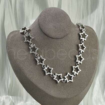 304 Stainless Steel Star Link Chain Necklaces for Women Men NJEW-A043-05P-1