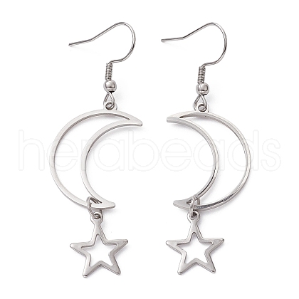 Non-Tarnish Hollow Star and Moon 304 Stainless Steel Dangle Earrings EJEW-JE05311-02-1