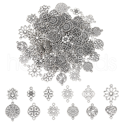   120Pcs 12 Styles Tibetan Style Alloy Connector Charms FIND-PH0020-07-1