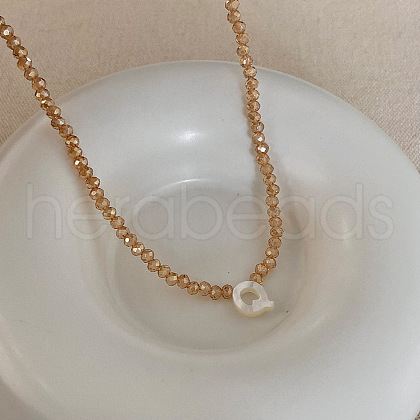 Natural Shell Initial Pendant Glass Beaded Pendant Necklaces FS-WG76541-17-1