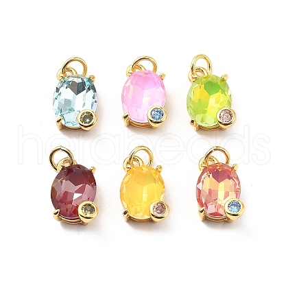 Oval Brass Micro Pave Cubic Zirconia Pendants KK-L237-020G-1