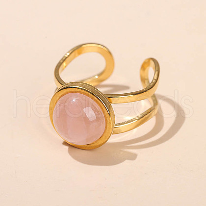 304 Stainless Steel & Rose Quartz Cuff Rings FS-WGDE3F0-17-1