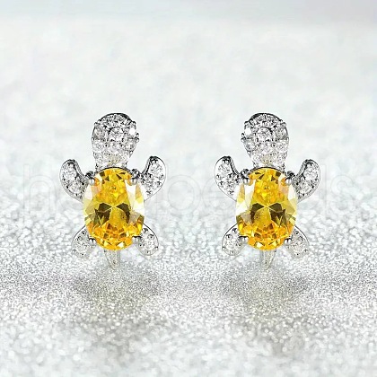 Tortoise Zinc Alloy Cubic Zirconia Stud Earrings WG8EE25-05-1