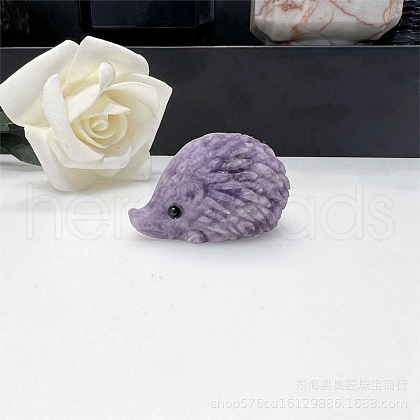 Natural Lepidolite Carved Healing Hedgehog Figurines PW-WG32934-01-1