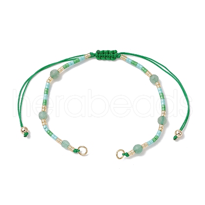 4mm Faceted Round Natural Green Aventurine Beads & Handmade Seed Beads Braided Bracelet Making AJEW-MZ00003-04-1