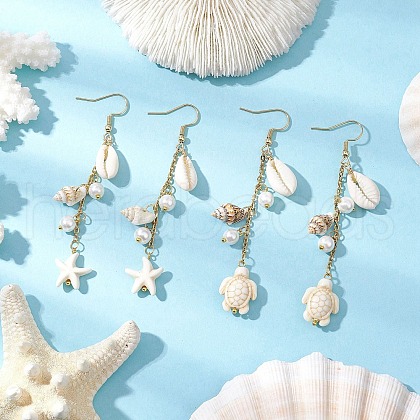 2Pair 304 Stainless Steel Star & Turtle Dangle Earrings EJEW-JE06400-1