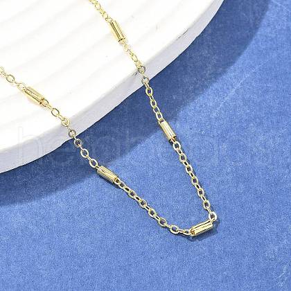 Brass Cable Chains with Column Beaded Necklace for Women NJEW-P265-24G-1