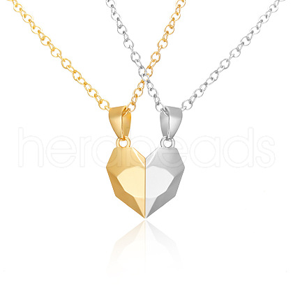 Valentine's Day Stainless Steel Magnetic Heart-shaped Couples Necklace Set with Peach Heart Pendant RE7695-3-1