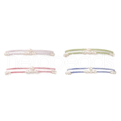 2Pcs 2 Style Natural Pearl & Glass Seed Beaded Stretch Bracelets Set BJEW-JB09032-1