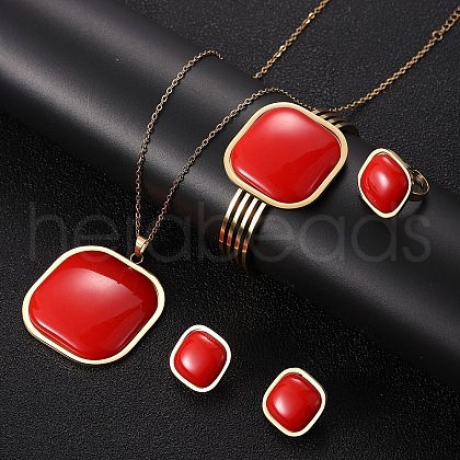 Square 304 Stainless Steel Resin Bangles & Rings & Earrings & Necklaces Sets for Women FS-WG63C6A-01-1
