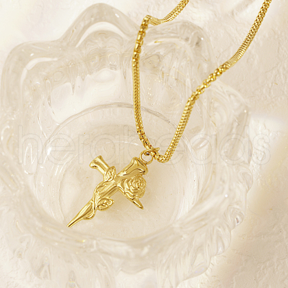 Stainless Steel Rose Sword Pendant Necklaces for Women's Daily Wear AZ3266-1-1