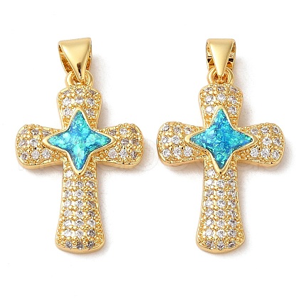 Rack Plating Brass Micro Pave Cubic Zirconia Pendants KK-P268-17A-G-1