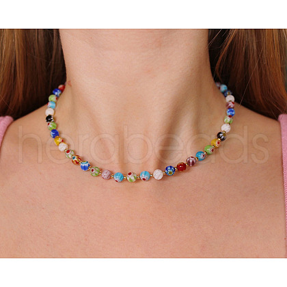 Handmade Evil Eye Flower Lampwork Round Beaded Necklaces FS-WG5DF68-01-1