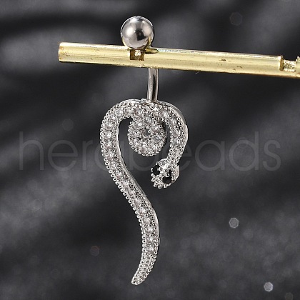 Alloy Rhinestone Snake Curved Barbell Belly Rings AJEW-R007-03P-02-1